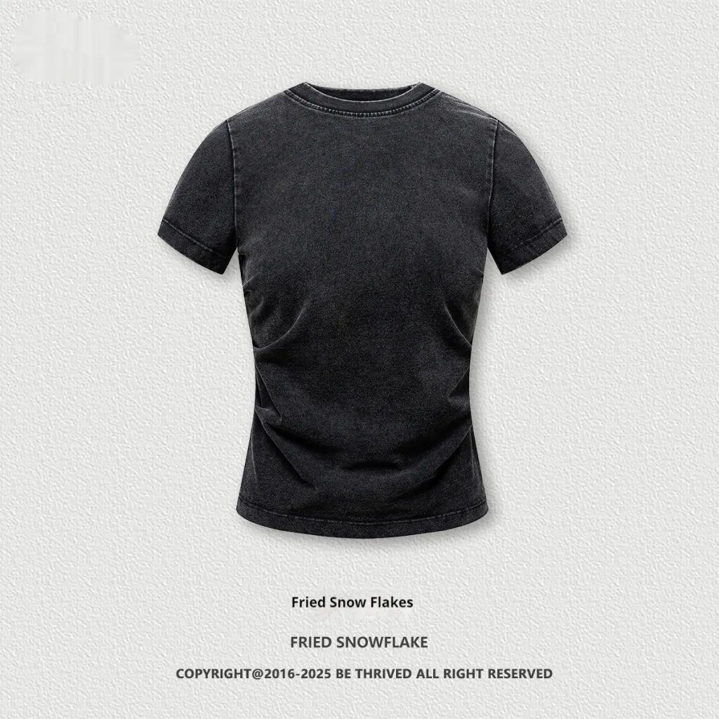 American Pleated Nipped Waist Slimming T-shirt - Fried Snowflake