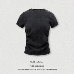 American Pleated Nipped Waist Slimming T-shirt - Fried Snowflake - View 1