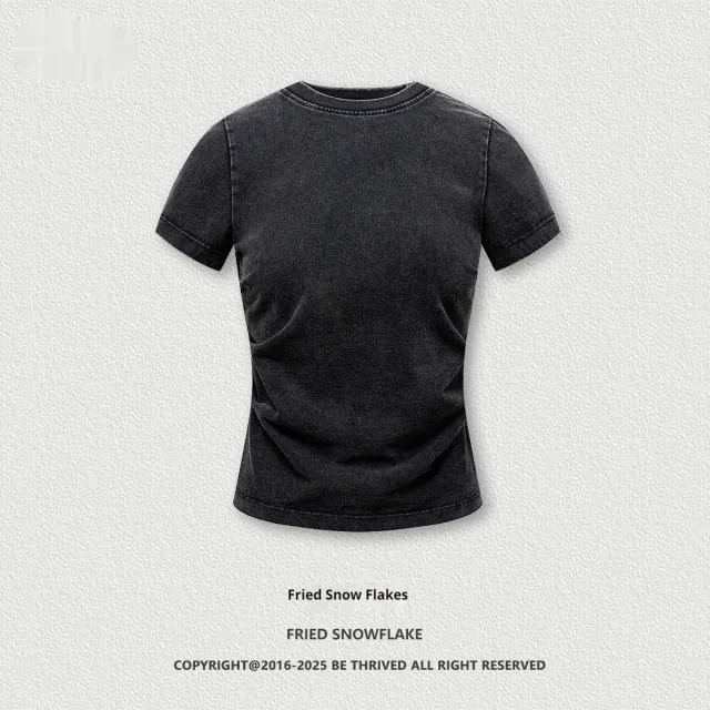 American Pleated Nipped Waist Slimming T shirt Fried Snowflake - Shop at LoveMi
