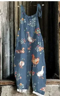 Women's Summer Sweet Printed Retro Strap Pants - Diaok223
