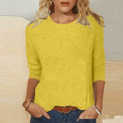 Round Neck 34 Sleeves Casual Top For Women
