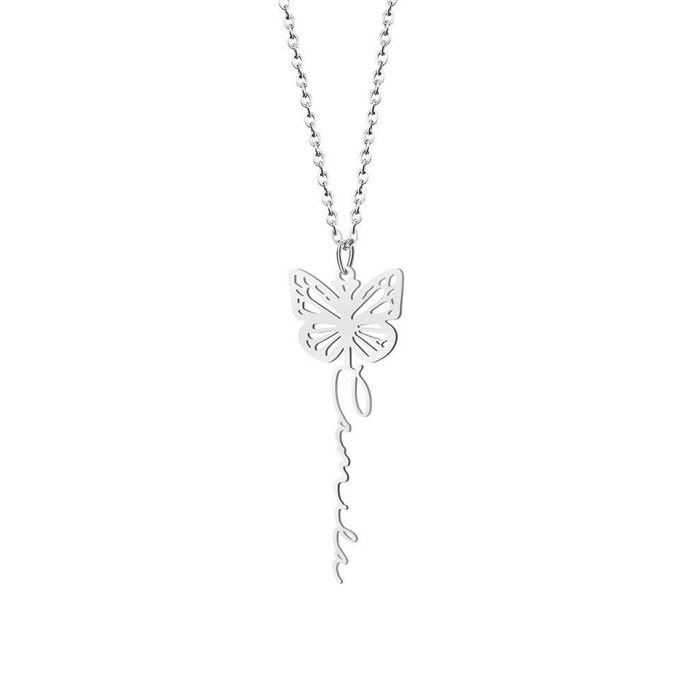 December Birthday Butterfly Name Necklace Titanium Steel Non Fading Collarbone Chain