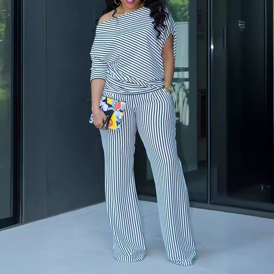 Oblique Shoulder Two Piece Multi Color Set