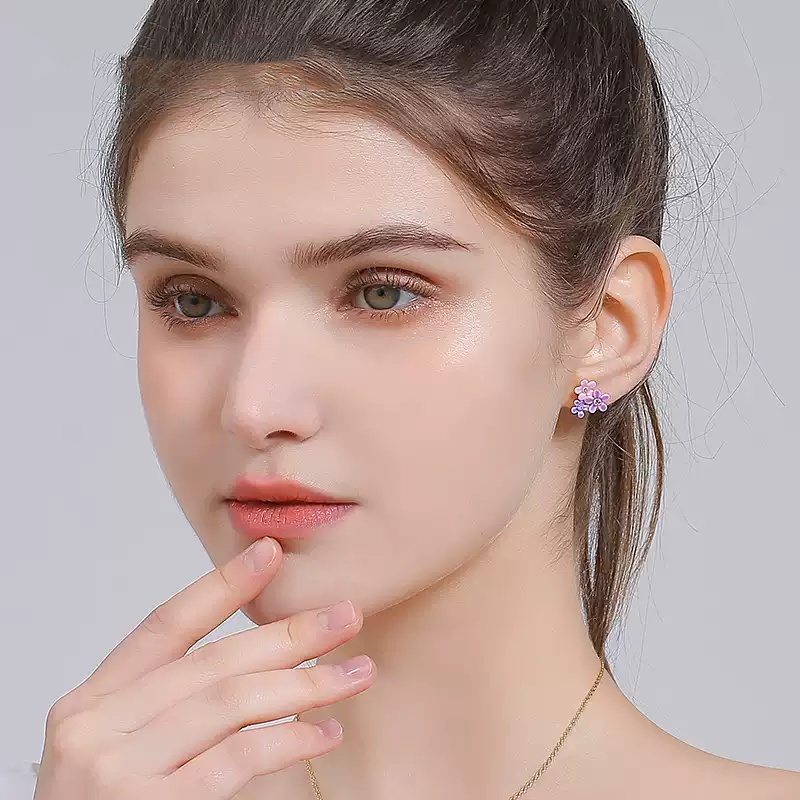 Asymmetric Enamel Flower Earrings Myosotis Sylvatica