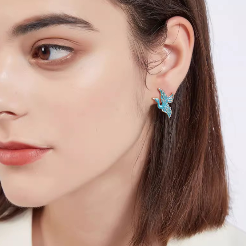 Chinese Style Crane Ear Studs Elegant No Ear Piercing Required Ear Clip