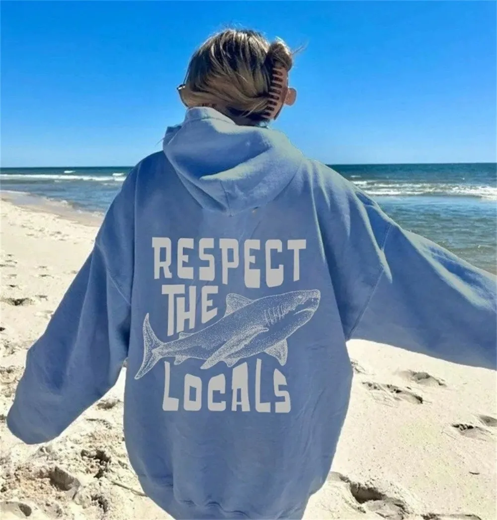Letter Printing Versatile Casual Long Sleeve Pullover Loose Hooded - Sky Blue