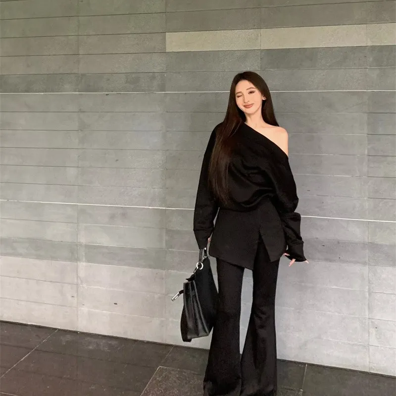 Top Bootcut Pants Fashion Suit - Black Suit
