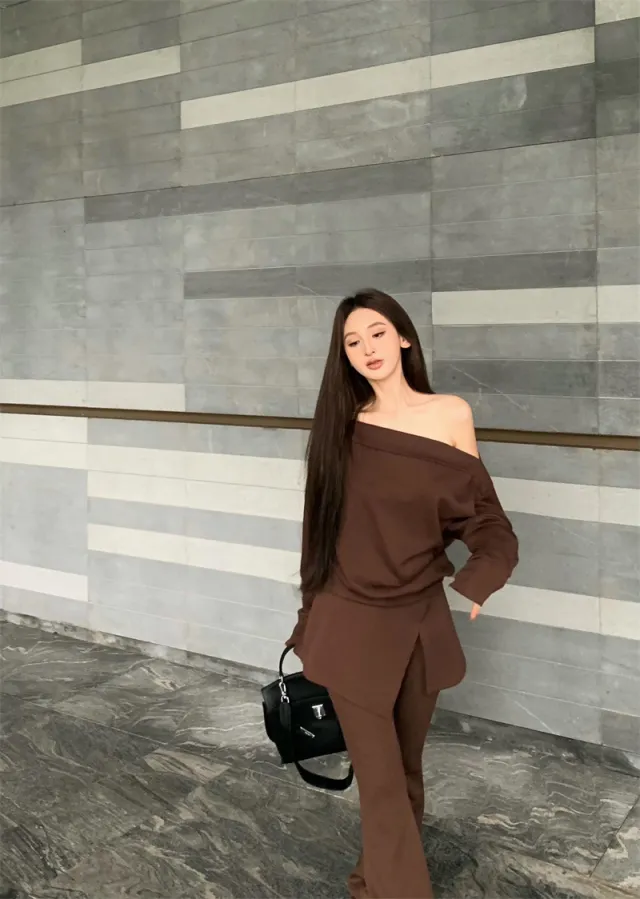 Top Bootcut Pants Fashion Suit Coffee Color Suit - Shop at LoveMi
