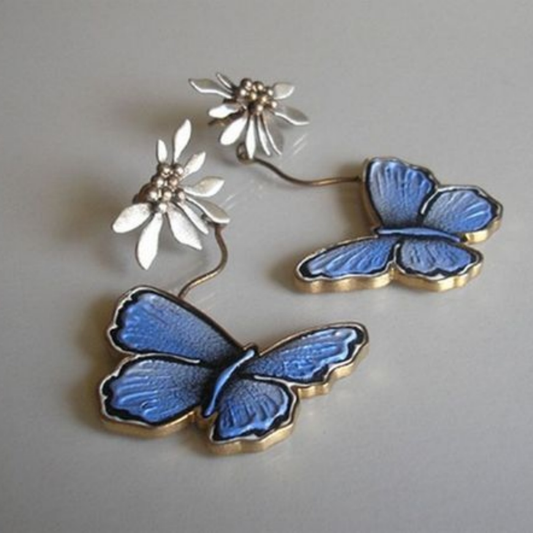Epoxy Butterfly And Flower European And American Popular Retro Imitation Thai Silver Earrings