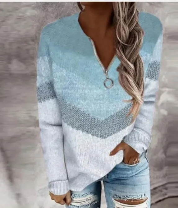 Slim fit Sweater Pullover Round Neck Knitted Sweater Blue - Shop at LoveMi