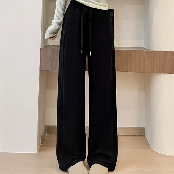 Women's Spring And Autumn Loose Narrow Wide leg Pants Black Regular - Shop at LoveMi