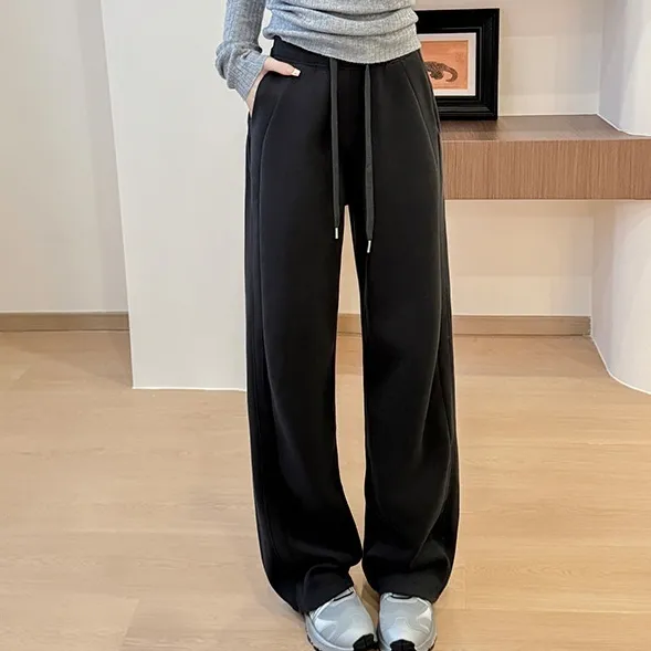 Women's Spring And Autumn Loose Narrow Wide leg Pants Dark Gray Small Man - Shop at LoveMi