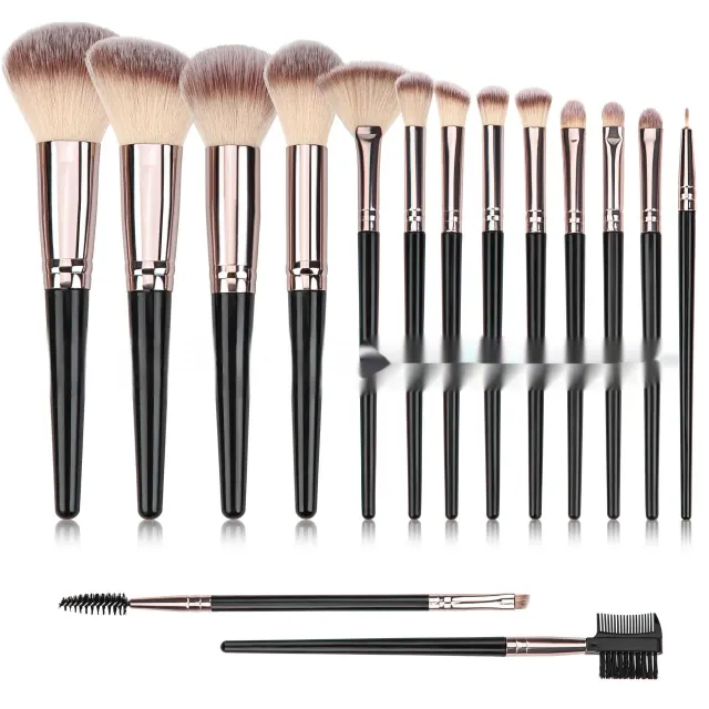 Black Makeup Brush Suit Foundation Eyeshadow Highlight 15Pcs Black - Shop at LoveMi