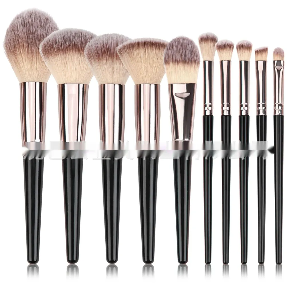 Black Makeup Brush Suit Foundation Eyeshadow Highlight - 10Pcs Black