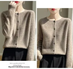 Round Neck Sweater Women's Simple All-match Cashmere Knitted Cardigan - Raw Velvet Camel - View 1