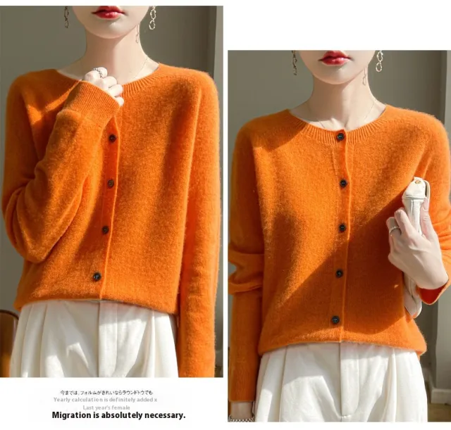 Round Neck Sweater Women's Simple All match Cashmere Knitted Cardigan Emma Orange - Shop at LoveMi