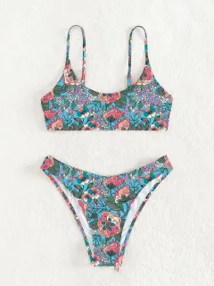 New Printed Bikini Swimsuit Sexy Sling - Blue - View 1