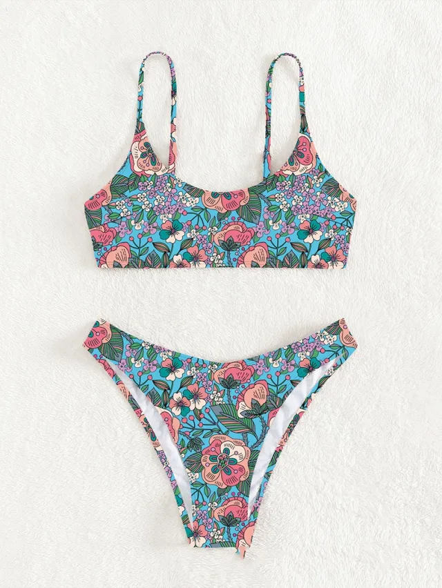New Printed Bikini Swimsuit Sexy Sling Blue - Shop at LoveMi