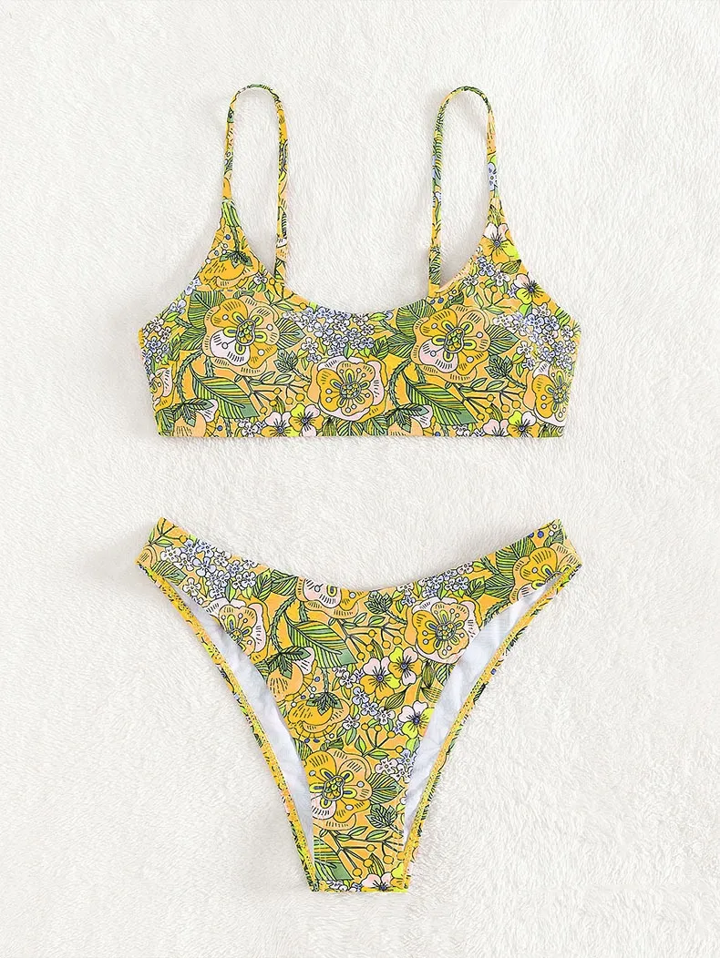 New Printed Bikini Swimsuit Sexy Sling - Yellow