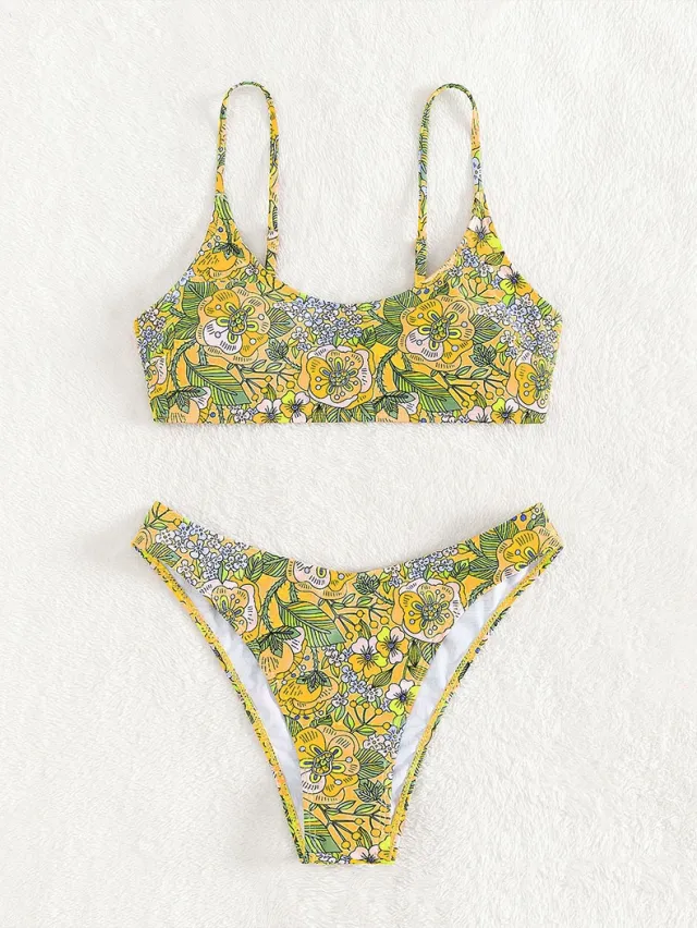New Printed Bikini Swimsuit Sexy Sling Yellow - Shop at LoveMi