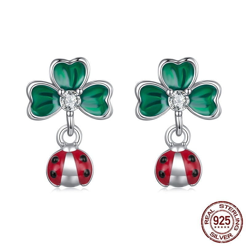 S925 Sterling Silver Ladybug Necklace Ring Earring Set