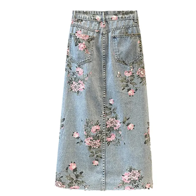 Large Design Split Denim Skirt Blue - Shop at LoveMi