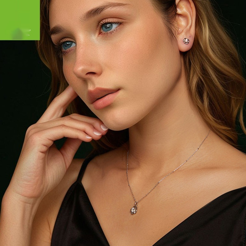Classic G Color Moissanite Ear Stud Necklace Suit