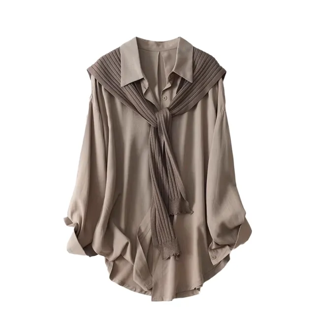 Two Piece Shirt Shawl Set Black - Shop at LoveMi