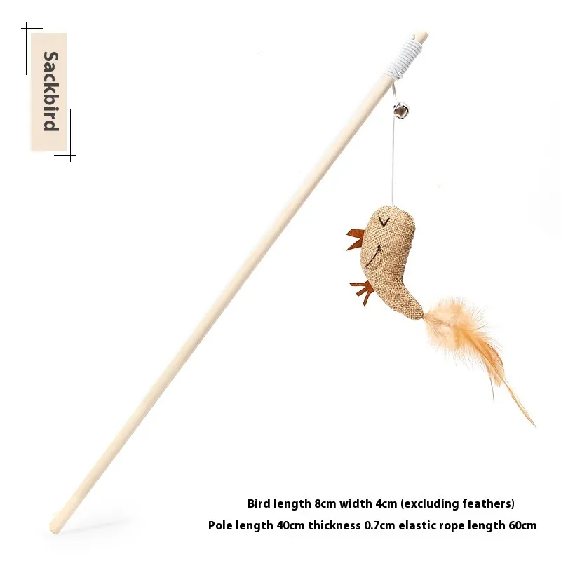 Solid Wood Wooden Pole Pet Cat Toy - Burlap Bird