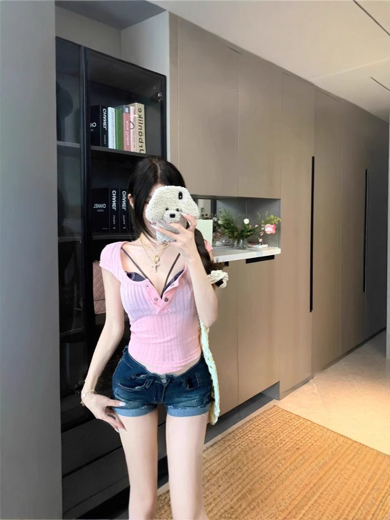 Women's Plaid Thin Short-sleeved T-shirt Top