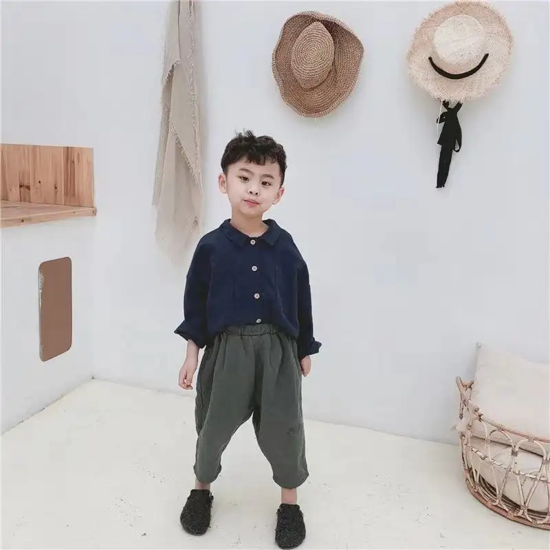 Children's Shirt Japanese Style Retro Batwing Sleeve Lapel Cotton Linen