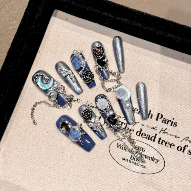 Non mainstream Style Yihe Hand worn Nail Heavy Industry Blue Extra Small Xs - Shop at LoveMi