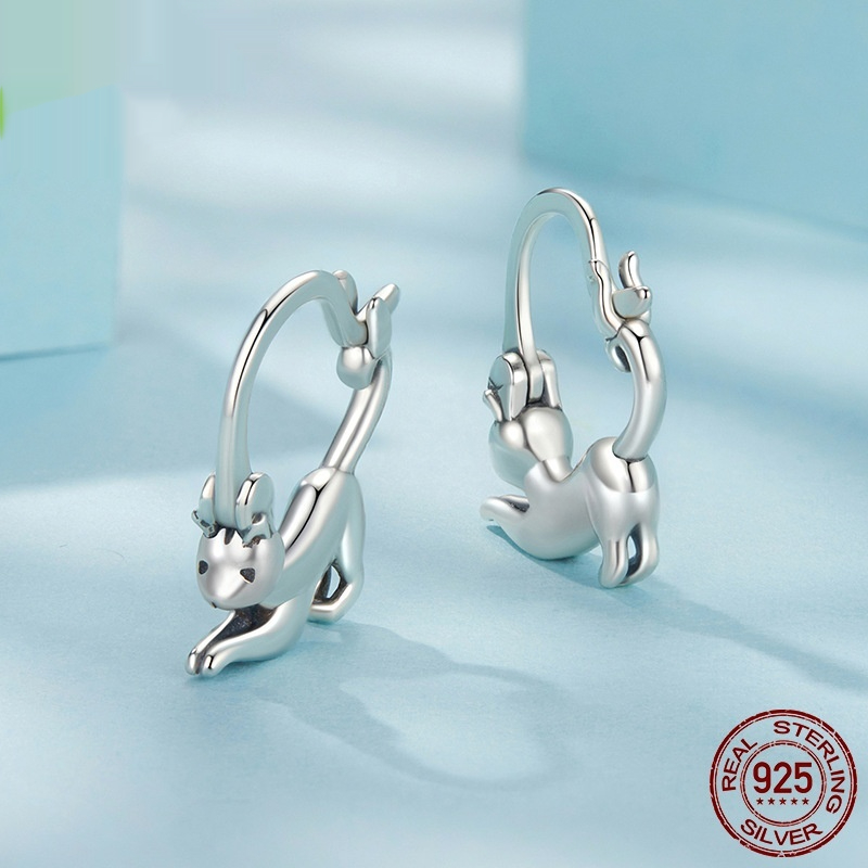 S925 Entire Sterling Silver Kitty Earrings