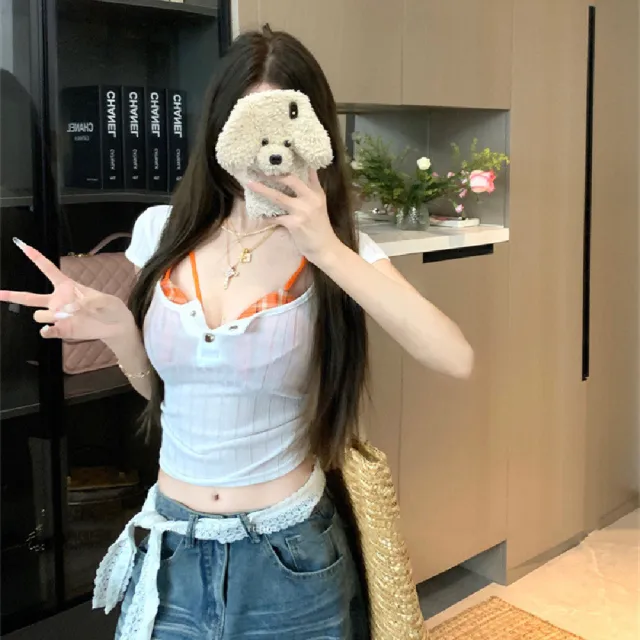 Women's Plaid Thin Short sleeved T shirt Top White Top - Shop at LoveMi