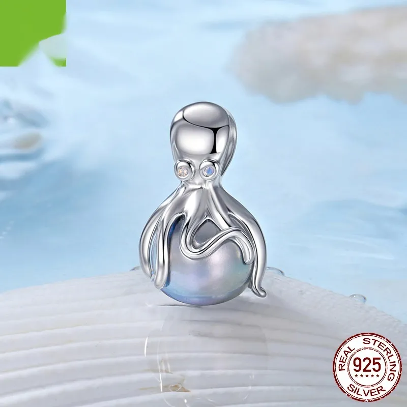 S925 Silver Octopus Beads Ocean Style Diy Beads - Bsc1118