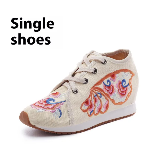 Travel Canvas Embroidered Sneaker Casual Fashion Cloth Shoes Ladies Beige - Shop at LoveMi