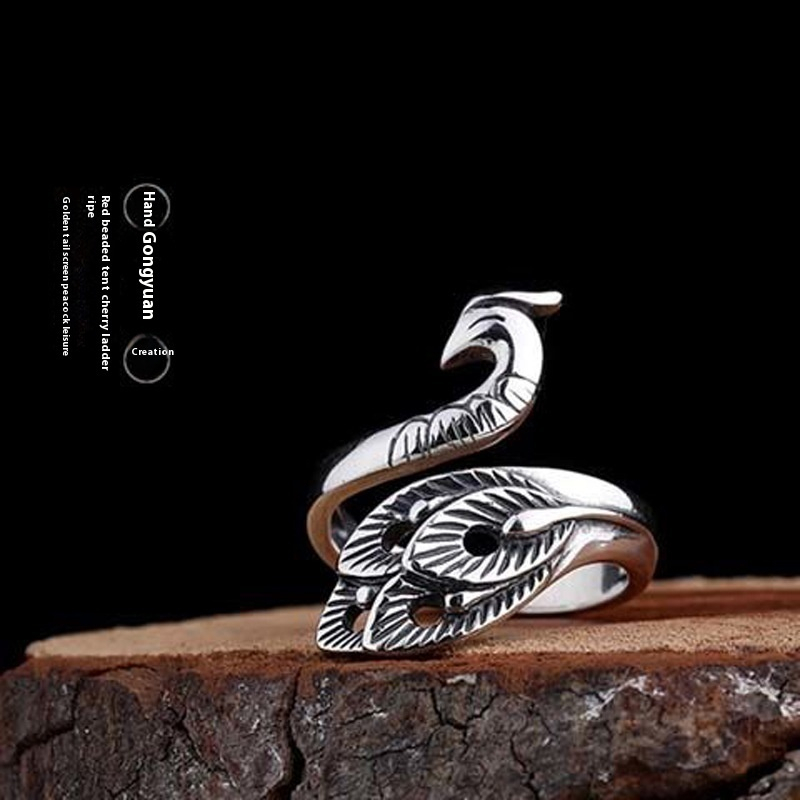 Creative Retro With Opening Peacock Silver Plated Ring