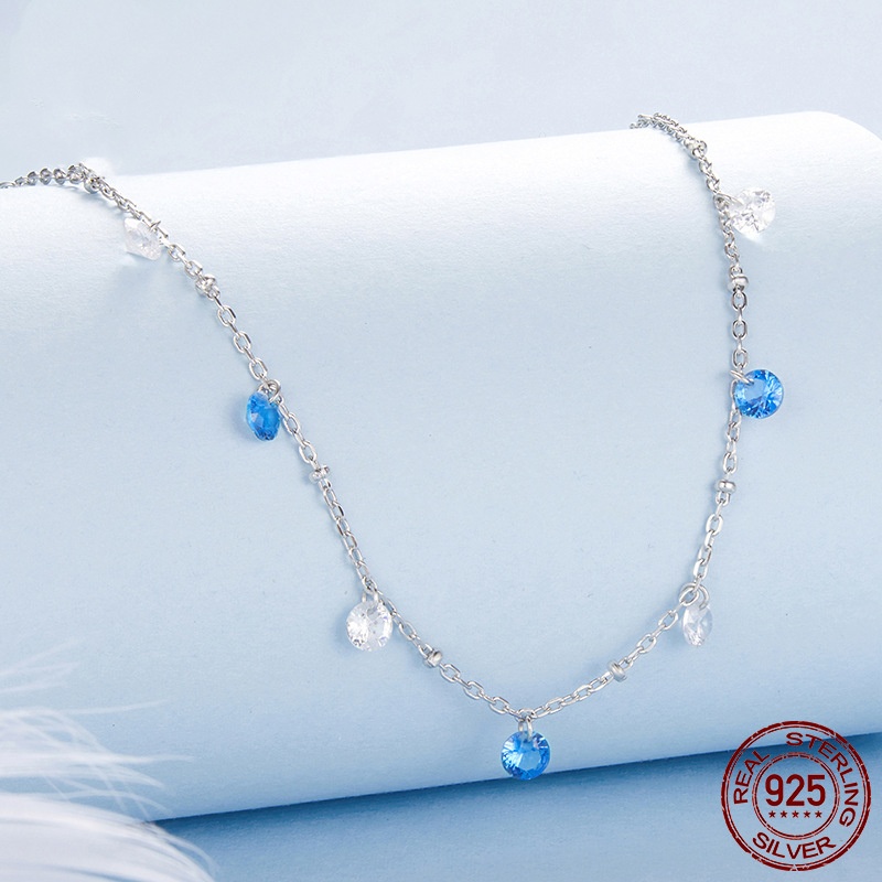 S925 Sterling Silver White Gold Plated Fashion Star Zircon Necklace