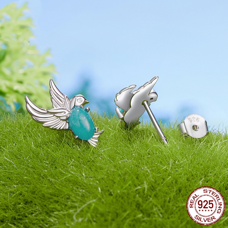 Kingfisher Stud  S925 Sterling Silver Platinum-plated Earrings