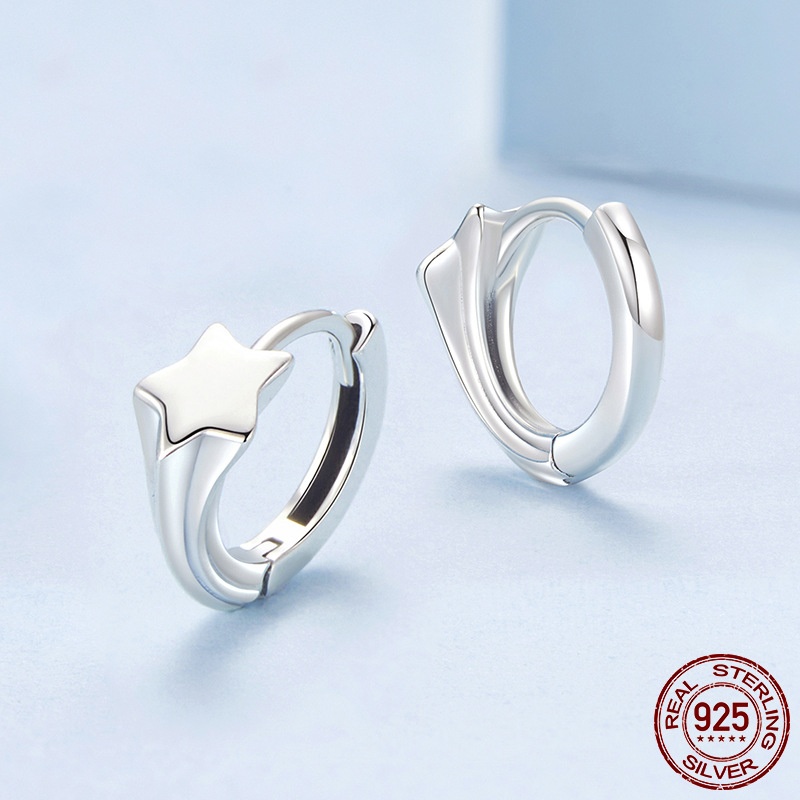 Glossy Pentagram Ear Clip S925 Sterling Silver Fashion Earrings