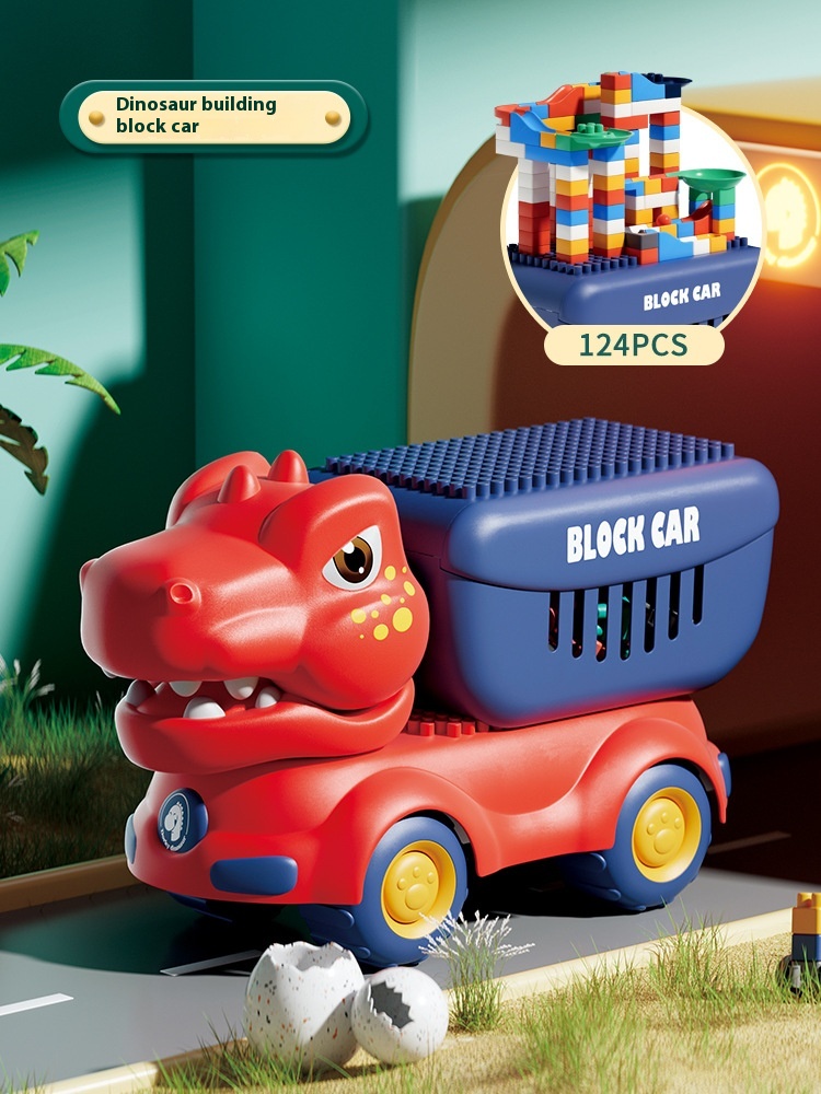 Dinosaur Unit Blocks On Wheels Children's Puzzle Large Particle Assembly Multi-function