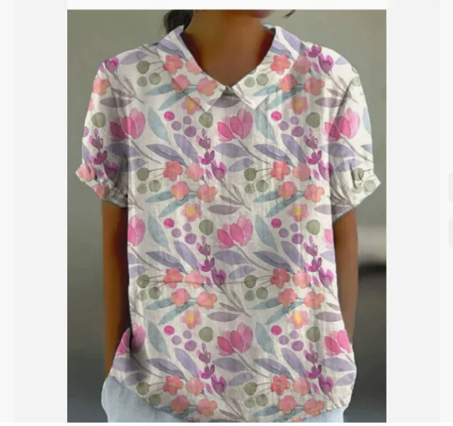 Ladies New Lapel Loose Casual Short sleeved Top 5Style M - Shop at LoveMi