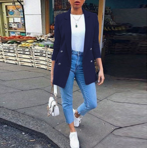 Solid Color Long-sleeved Lapel Slim-fit Blazer