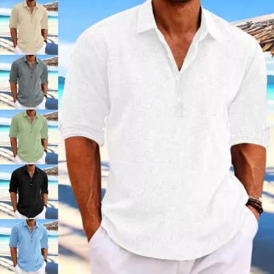 Men's Hemp Long Sleeve Loose-Fit Solid Color Shirt Plus Size Cotton Hemp Shirt Sweatshirt For Men Casual Everyday Wear