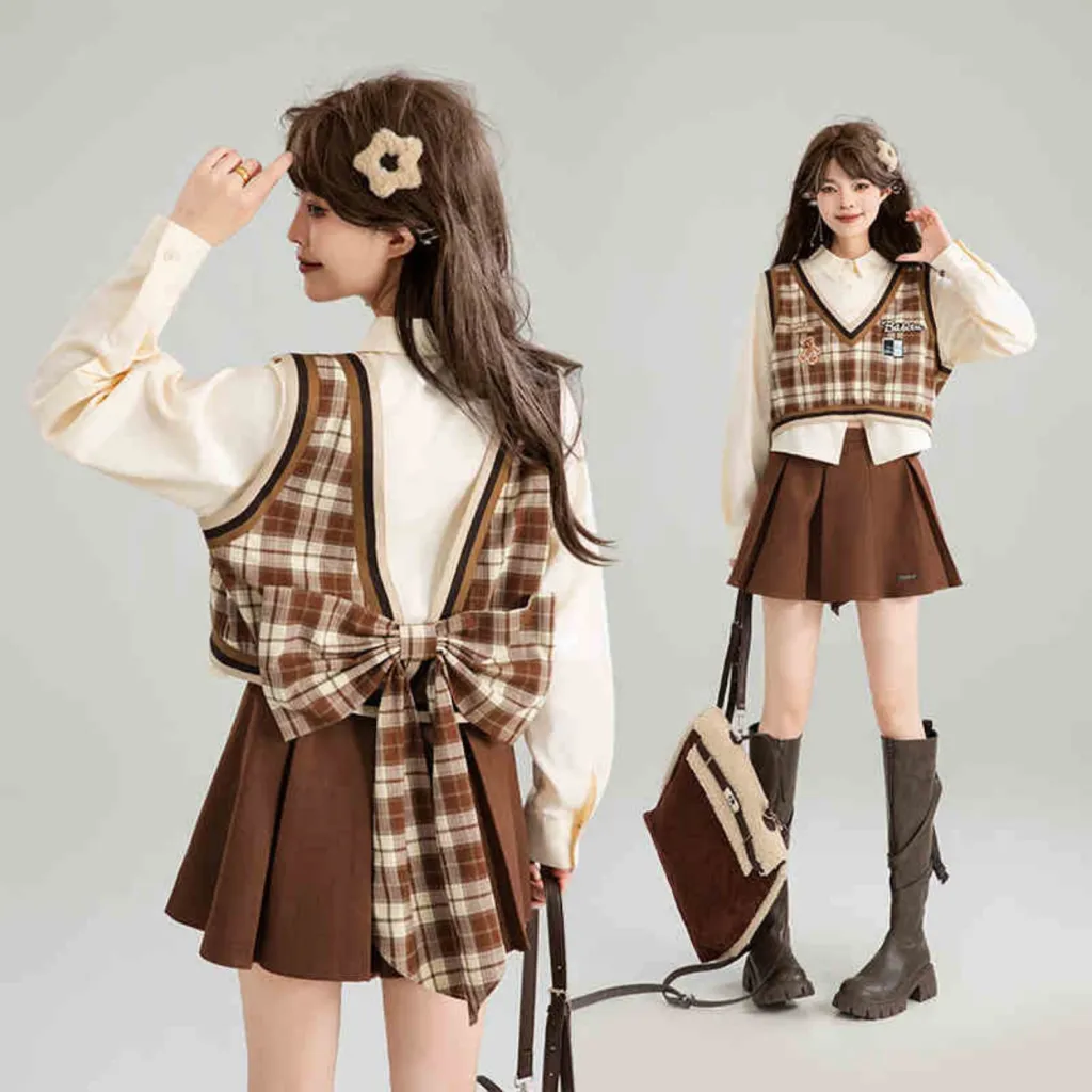 American Retro Style Fake Two Piece Shirt - Apricot Fake Two Shirts