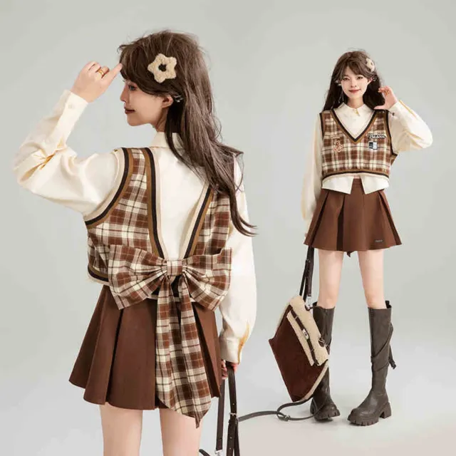 American Retro Style Fake Two Piece Shirt Apricot Fake Two Shirts - Shop at LoveMi