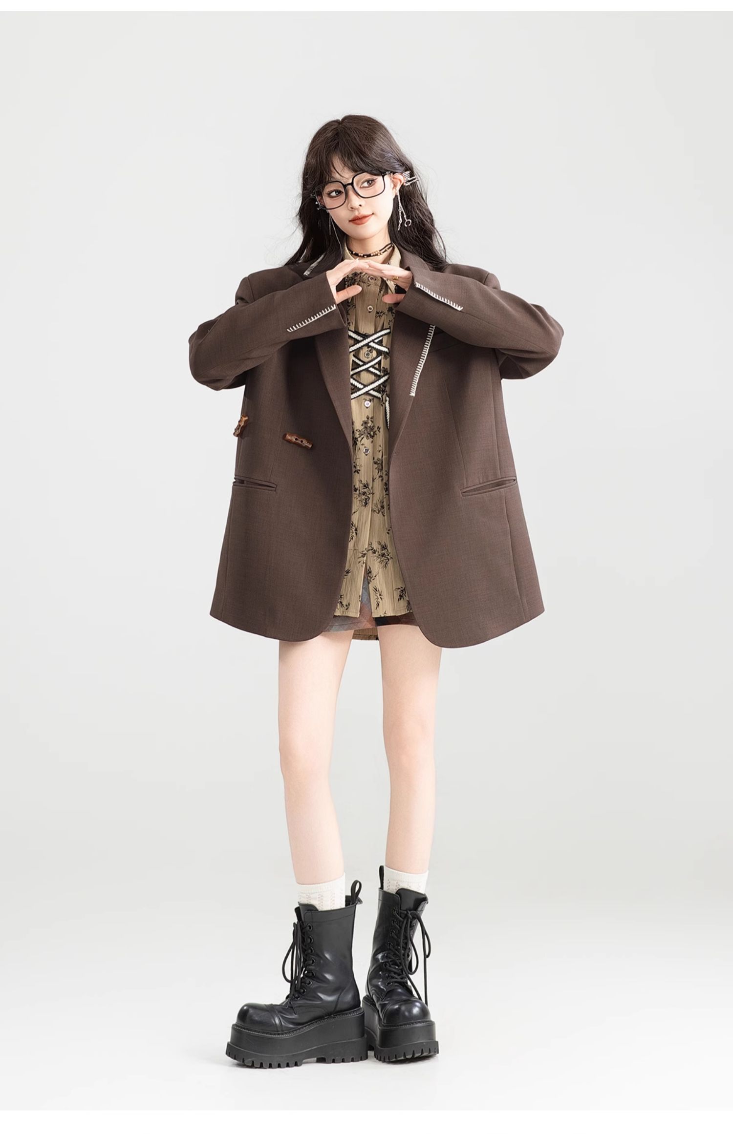 Retro Coffee Colored Suit Jacket For Women
