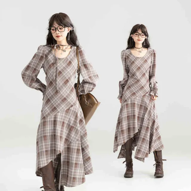Retro Coffee Colored Suit Jacket For Women Plaid Dress - Shop at LoveMi