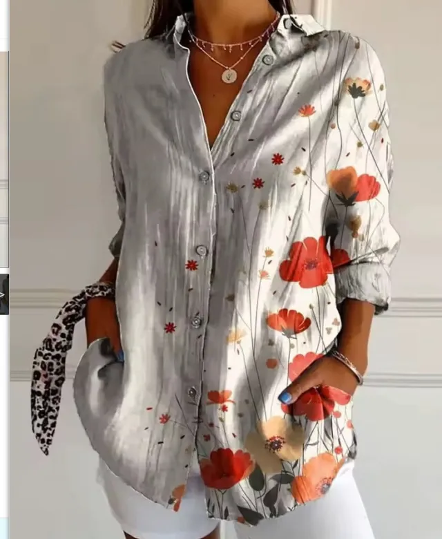 Color Matching Casual Loose Shirt Women's Clothing Button Top Ld3722Mc 3Xl - Shop at LoveMi