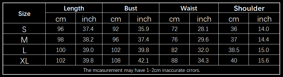 Size chart for pleated cross V-neck midi dress – S M L XL measurements